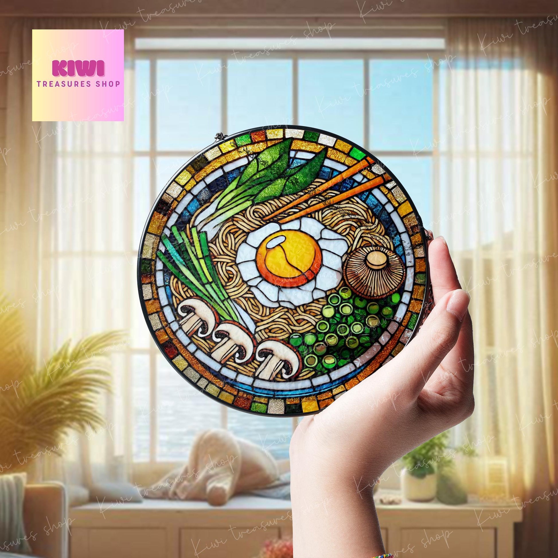 Japanese Ramen GLASS Suncatcher Hanging Ramen Foodie Window hanging Suncatcher ornament gift for food nerd home decoration, ramen lover