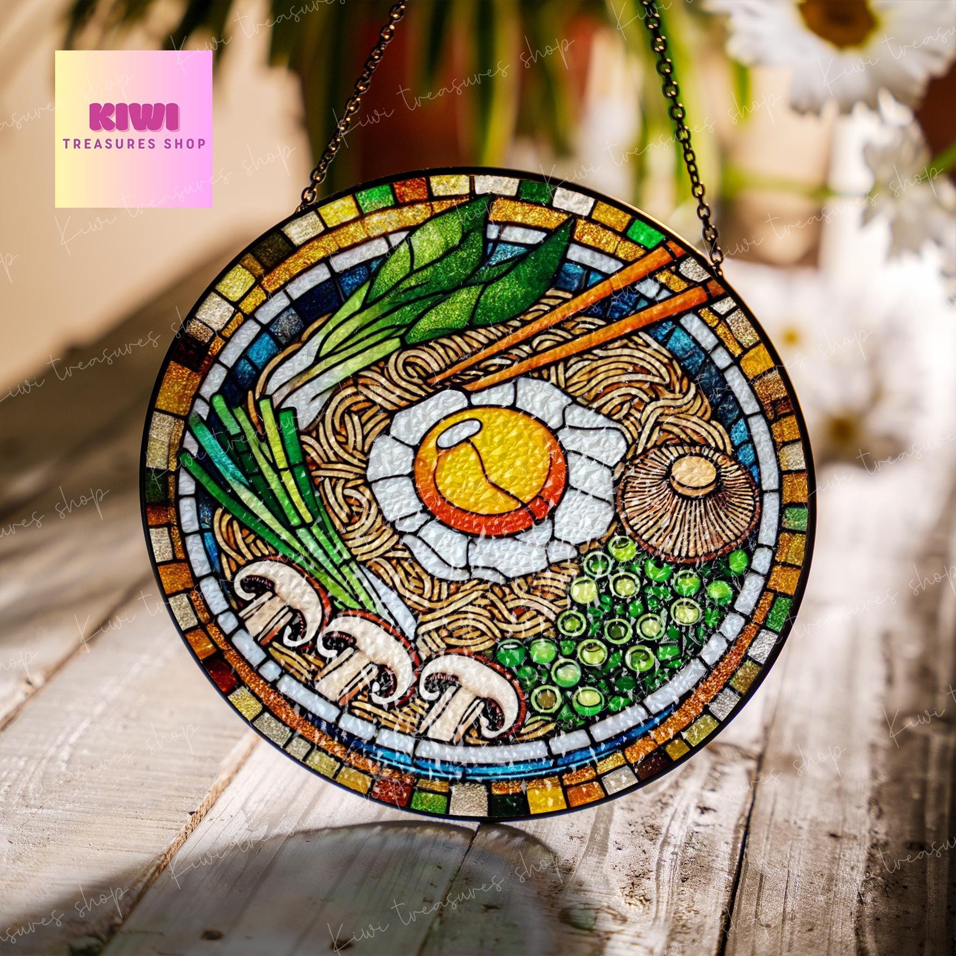 Japanese Ramen GLASS Suncatcher Hanging Ramen Foodie Window hanging Suncatcher ornament gift for food nerd home decoration, ramen lover