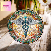Caduceus GLASS Suncatcher Hanging Medical Nurse gift Window hanging Suncatcher ornament gift for Nurse home decoration, Caduceus ornament