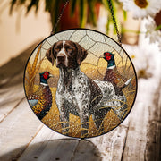 German Shorthaired Pointer Dog Suncatcher, Ring-Necked Pheasants Scene, Perfect Nature Decor for Hunters and Bird Watchers
