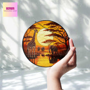 African Safari Glass Suncatcher,  Africa Savannah Travel, Vacation Keepsake Souvenir for Safari Animal Lovers, Traveler gift, home decor