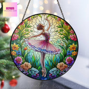 Ballet Girl among wildflower GLASS Suncatcher Hanging, Ballerina idea gift Home decoration for Ballet teacher window hanging ballet lover