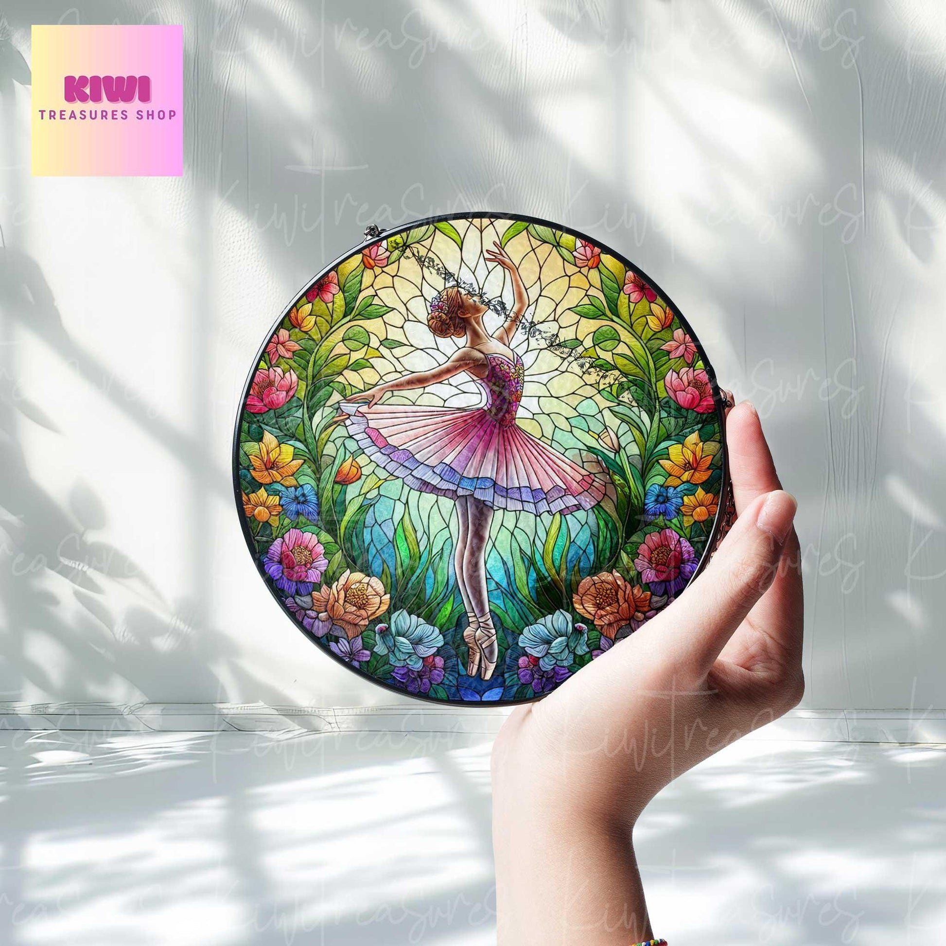 Ballet Girl among wildflower GLASS Suncatcher Hanging, Ballerina idea gift Home decoration for Ballet teacher window hanging ballet lover