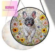French Bulldog and Wildflower GLASS Suncatcher Hanging, French Bulldog Suncatcher Ornament, Dog Lovers Gift, Dog Memorial Gift, Flower GLASS