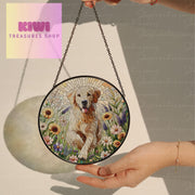 Golden Retriever and Wildflowers GLASS Suncatcher Hanging, Golden Retriever Suncatcher Ornament, Dog Lovers Gift, Dog Memorial Gift