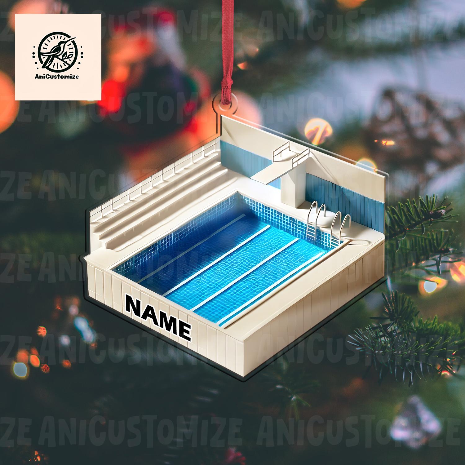 Personalized Pool With Diving Board 2D FLAT Ornament, Swimmer Gift, Christmas Gift For Swimming Lover, Diver Gift, Xmas Gift For Diver