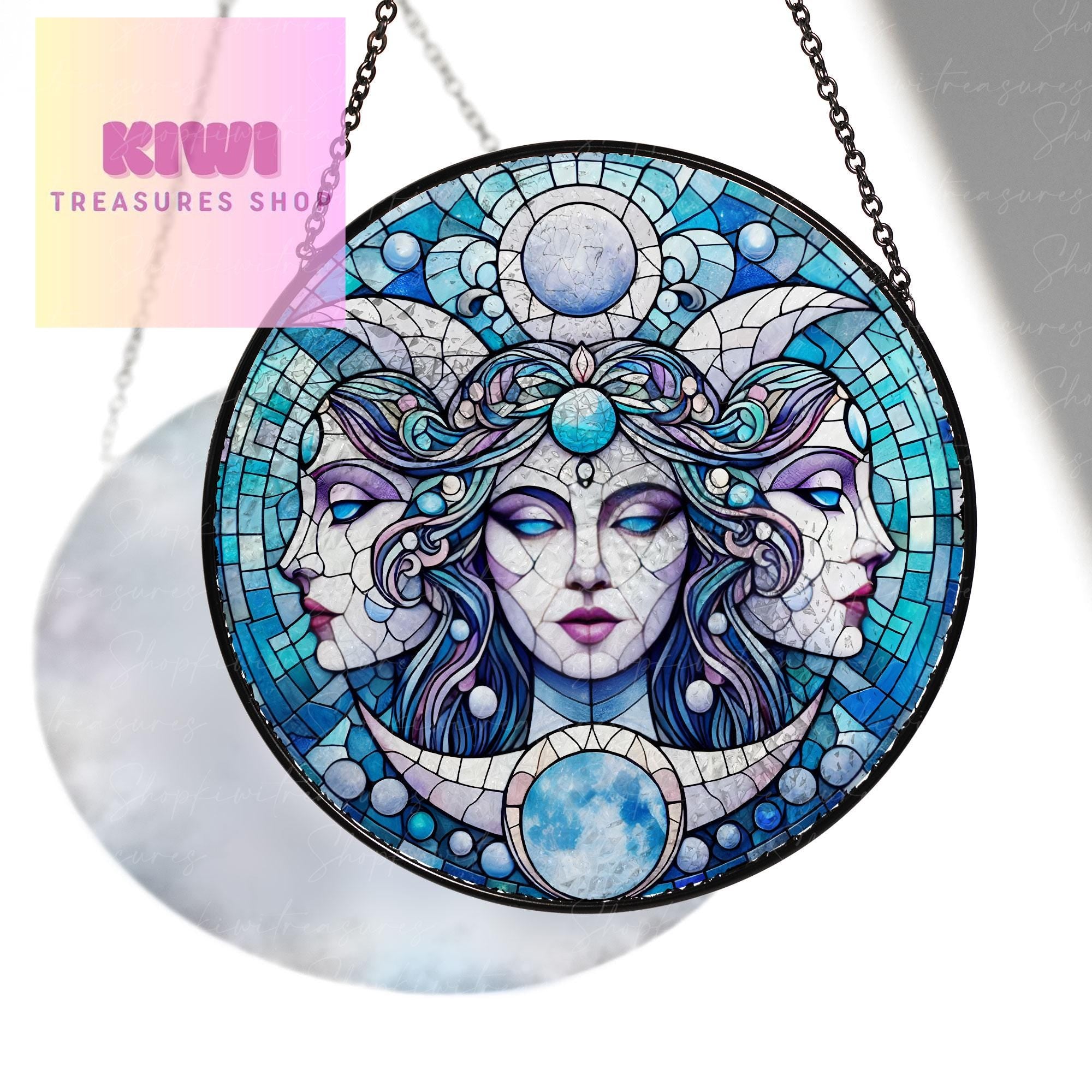 Hekate Glass Suncatcher Triple Goddess Hecate Window Hanging Hekate Home Decoration Gift New Home Gifts Triple Moon, Women gift