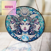 Hekate Glass Suncatcher Triple Goddess Hecate Window Hanging Hekate Home Decoration Gift New Home Gifts Triple Moon, Women gift