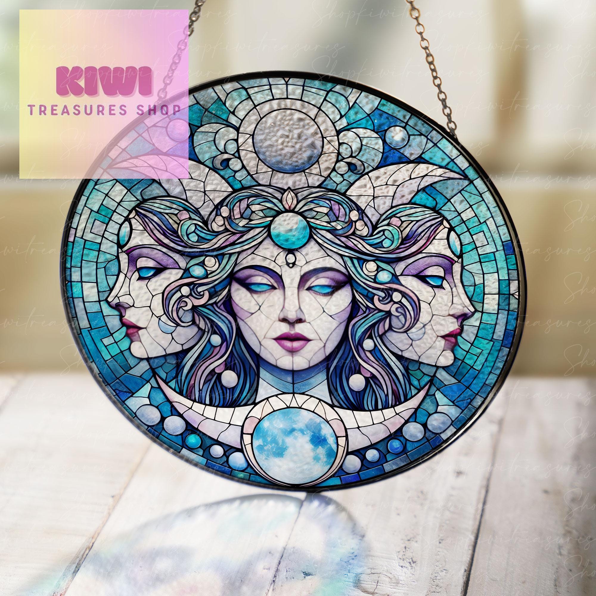 Hekate Glass Suncatcher Triple Goddess Hecate Window Hanging Hekate Home Decoration Gift New Home Gifts Triple Moon, Women gift