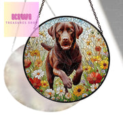 Chocolate Labrador GLASS Suncatcher Hanging, Winter wildflower, Dog suncatcher, labrador retriever mom gift,housewarming gift
