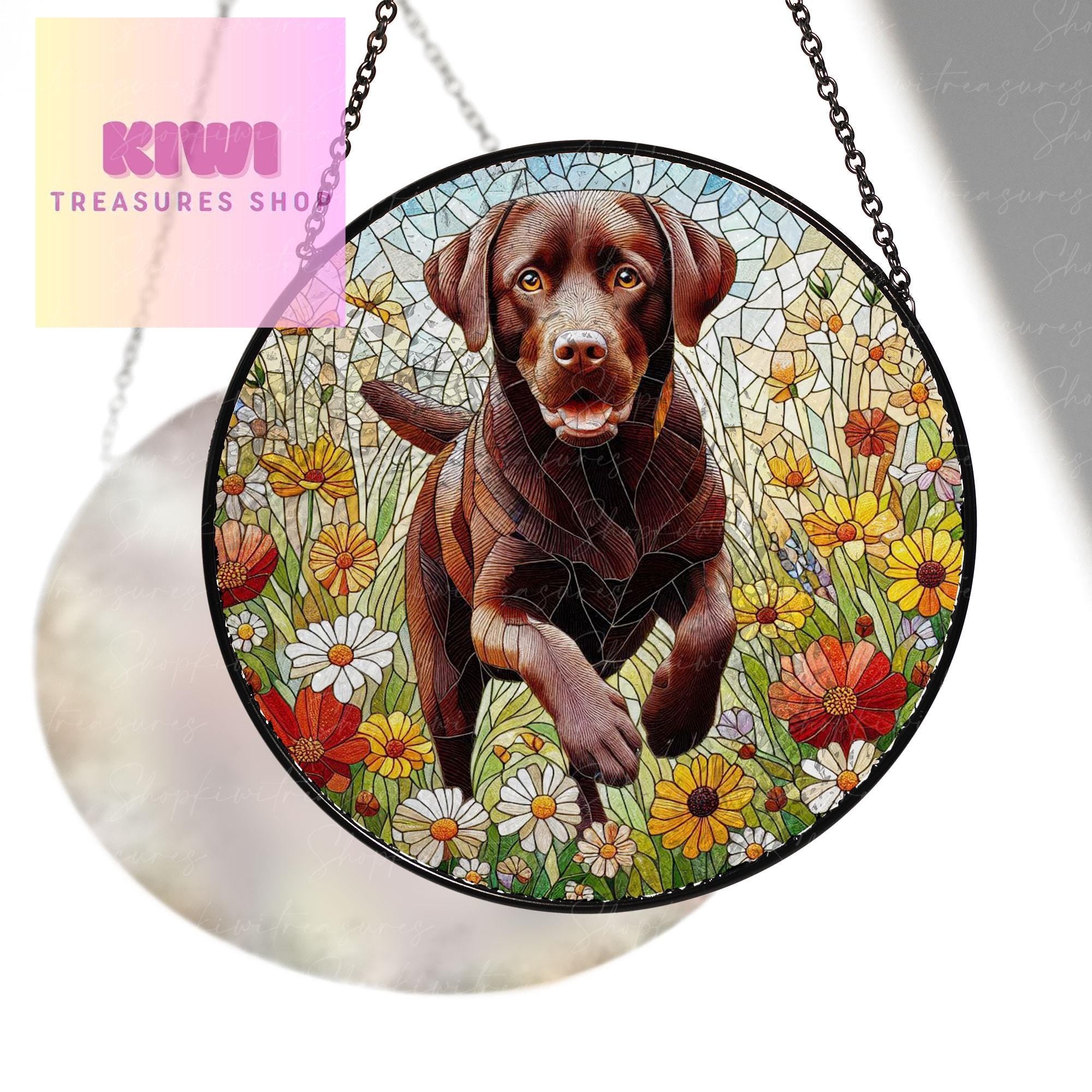 Chocolate Labrador GLASS Suncatcher Hanging, Winter wildflower, Dog suncatcher, labrador retriever mom gift,housewarming gift