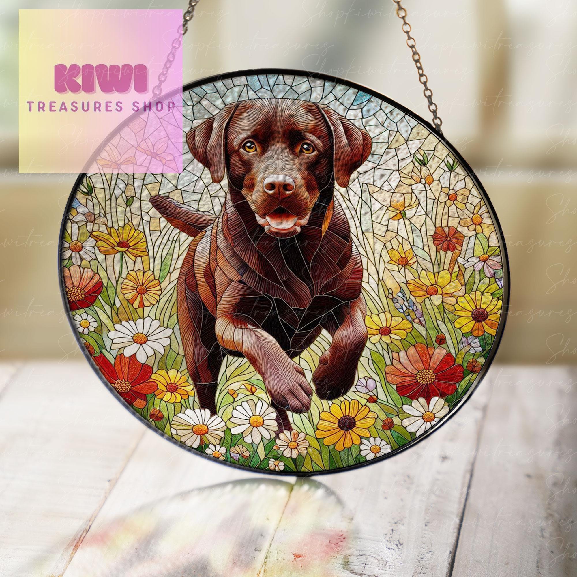 Chocolate Labrador GLASS Suncatcher Hanging, Winter wildflower, Dog suncatcher, labrador retriever mom gift,housewarming gift
