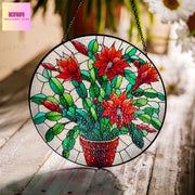 Christmas Cactus GLASS Sun Catcher | Schlumbergera Sun Catcher Ornament | Cactus Lovers Gift | Plant Lover Decor | Home Decor