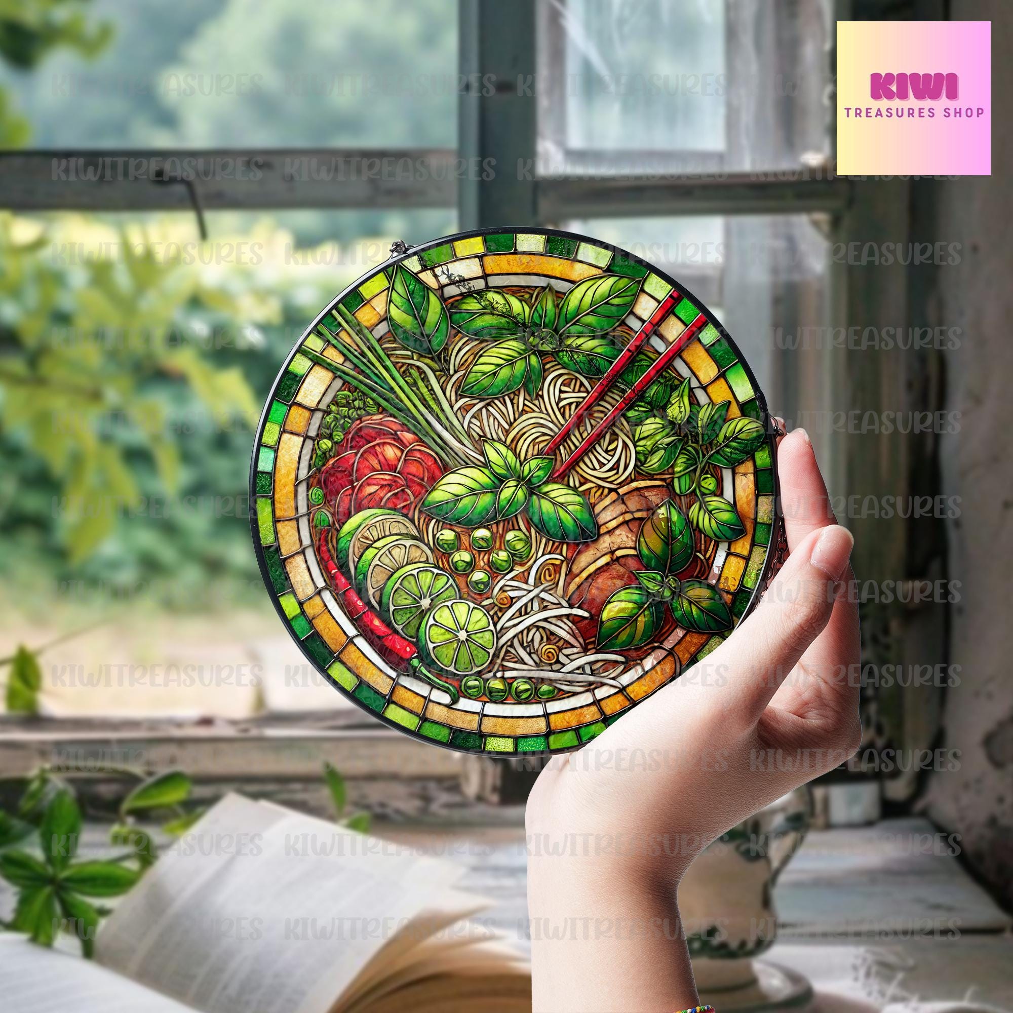 Vietnamese Pho GLASS Suncatcher Hanging Pho Foodie Window hanging Suncatcher ornament gift for food nerd home decoration, Pho lover