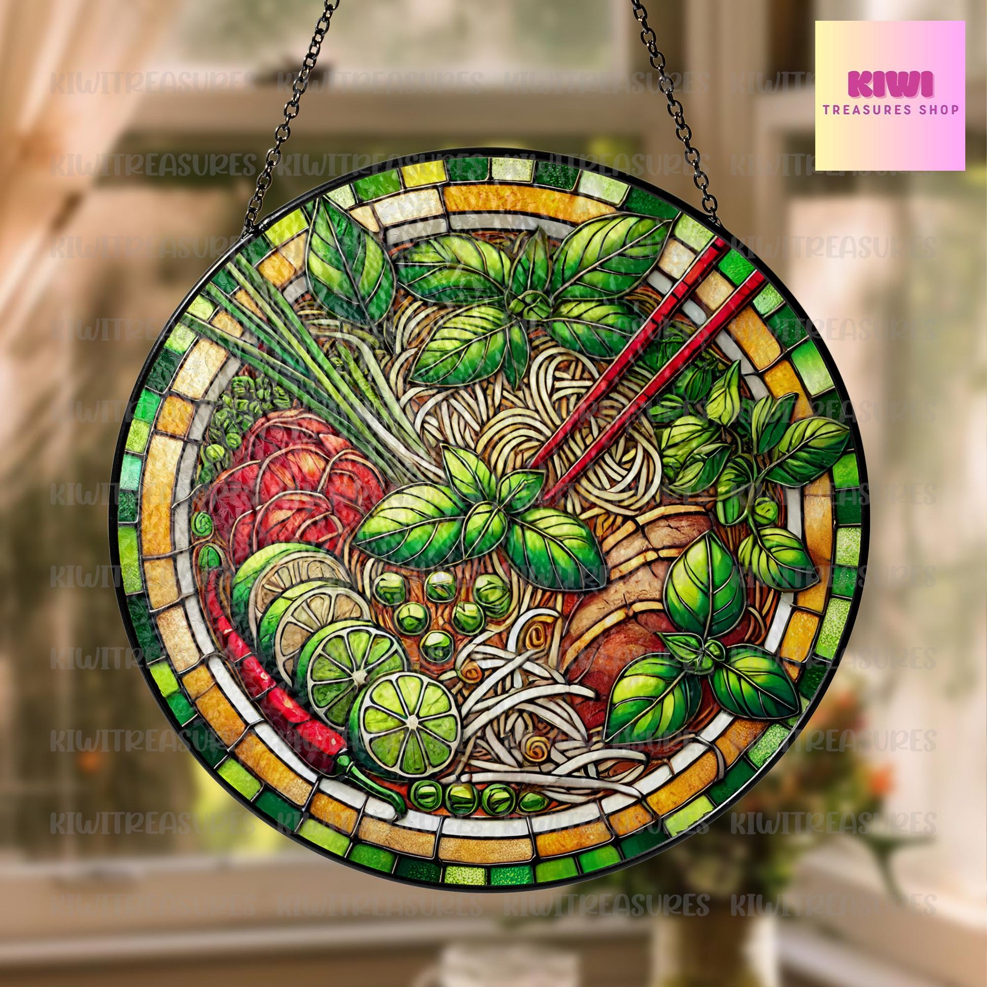 Vietnamese Pho GLASS Suncatcher Hanging Pho Foodie Window hanging Suncatcher ornament gift for food nerd home decoration, Pho lover
