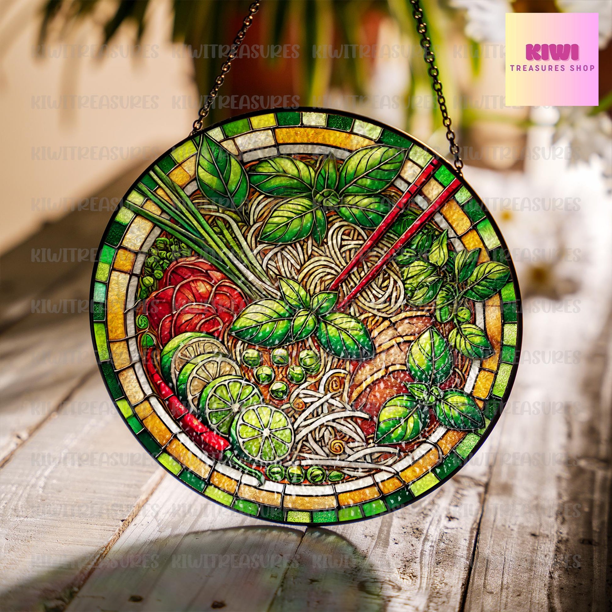 Vietnamese Pho GLASS Suncatcher Hanging Pho Foodie Window hanging Suncatcher ornament gift for food nerd home decoration, Pho lover