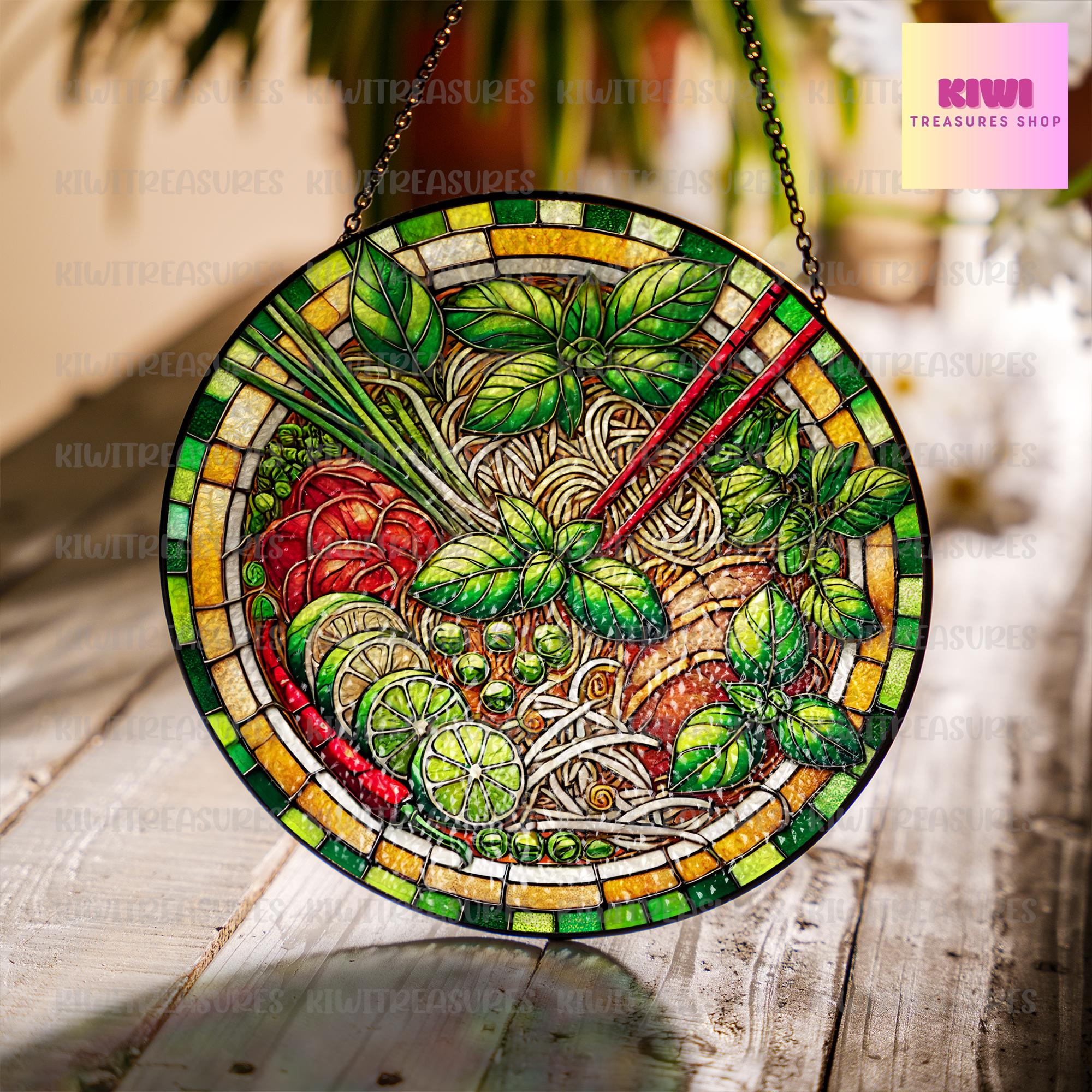 Vietnamese Pho GLASS Suncatcher Hanging Pho Foodie Window hanging Suncatcher ornament gift for food nerd home decoration, Pho lover