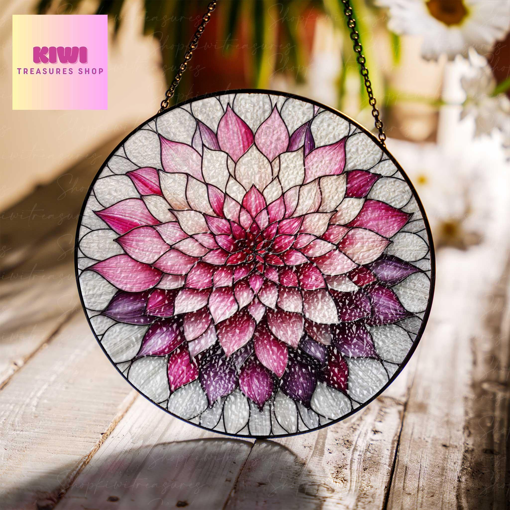 Dahlia Flower GLASS Suncatcher, Dahlia Flower Sun Catcher Ornament, Handcrafted Window Decor, Flower Lover Gift | Nature-Inspired Home Decor