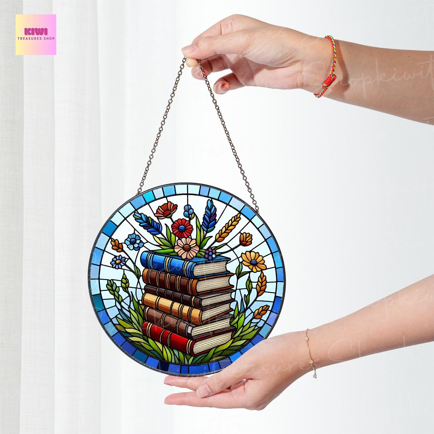 Wildflowers On The Books GLASS Sun Catcher | Charming Wildflowers Suncatcher Ornament | Bookish Gift | Book Lover Gift | Housewarming Gift
