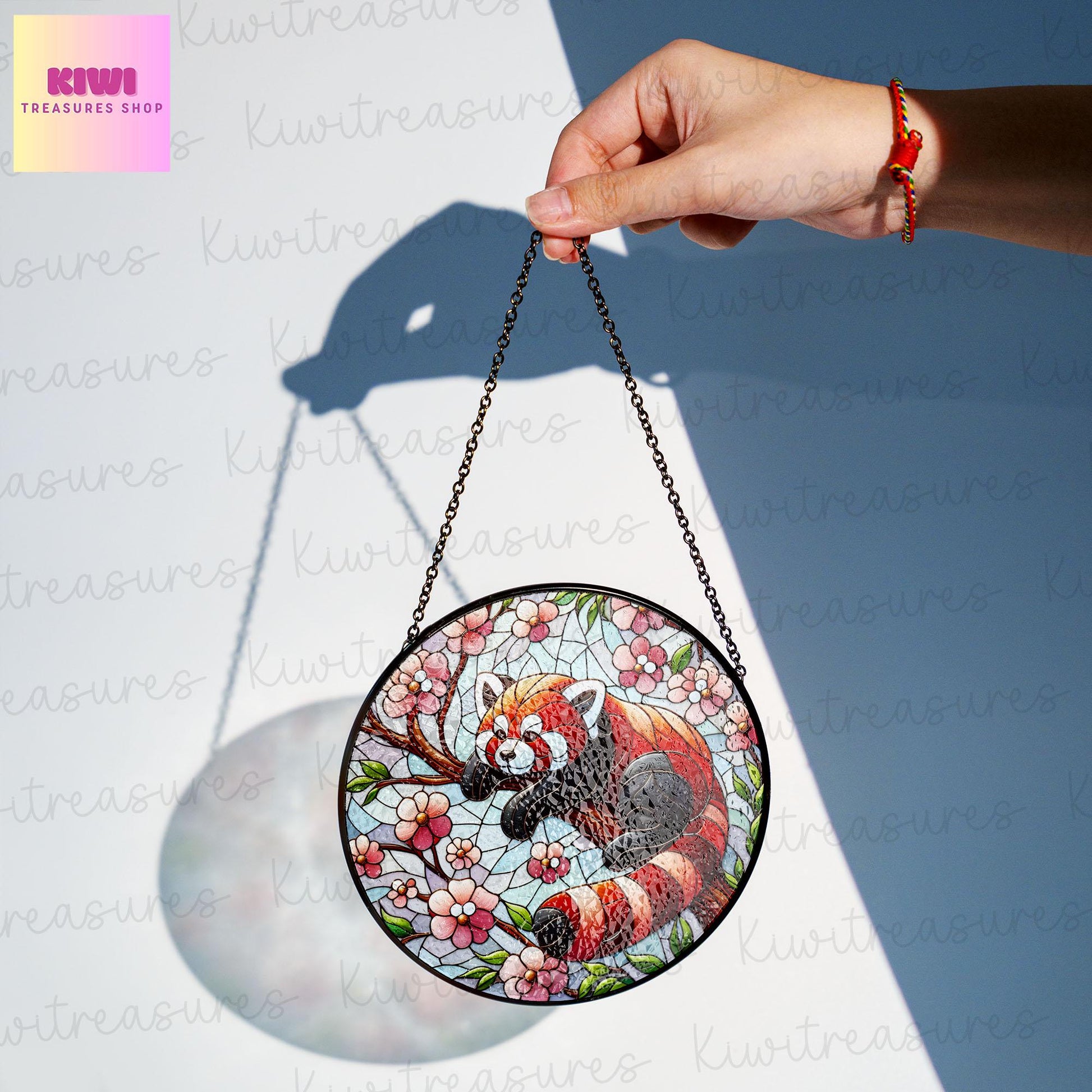 Red Panda and Cherry Blossom Glass Suncatcher | Red Panda Sun Catcher Ornament | Ideal Red Panda Lover Gift | Unique Animal Lover Decor