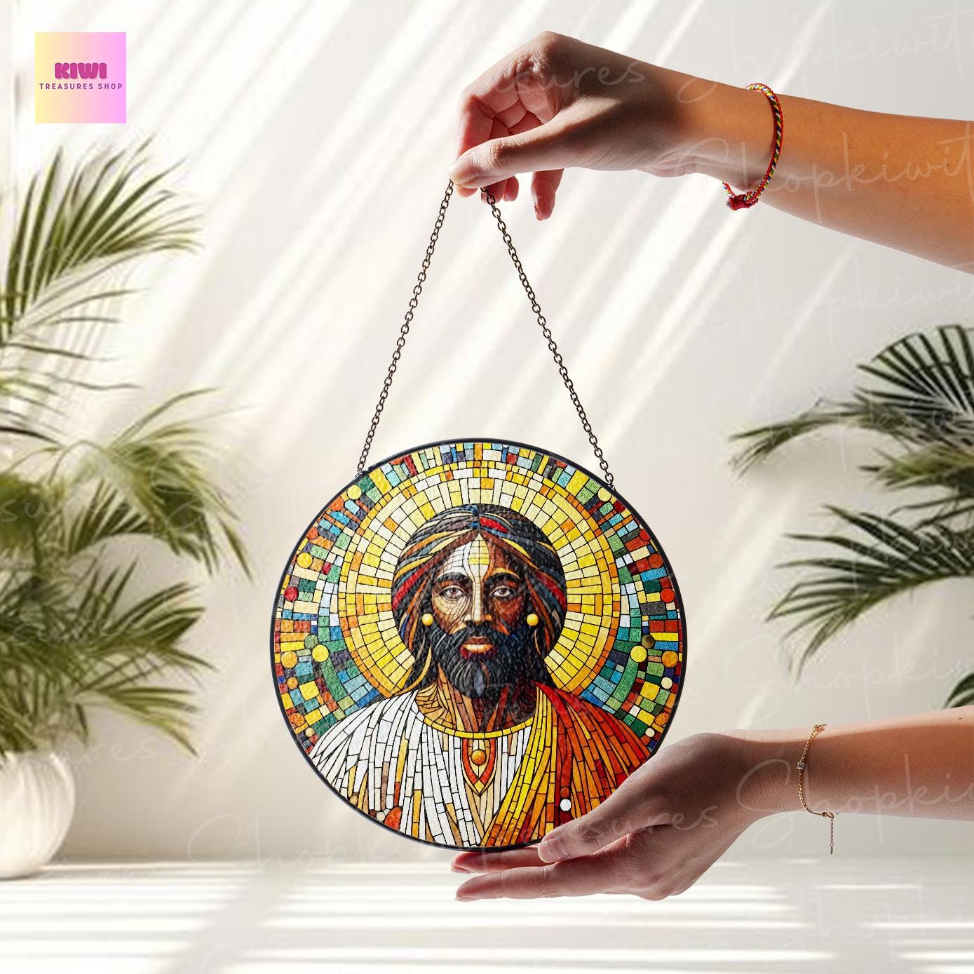 African Jesus Potrai GLASS Window Hanging, African American Window hanging, Religious suncatcher, Black history, African Jesus Suncatcher