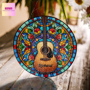 Cutom Guitar GLASS Suncatcher Hanging acoustic guitar Window hanging Suncatcher ornament gift for musical Teacher home decoration