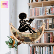 Personalized Just a girl who love books suncatcher Ornament, african woman suncatcher, well read woman, Black girl gift, reader gift