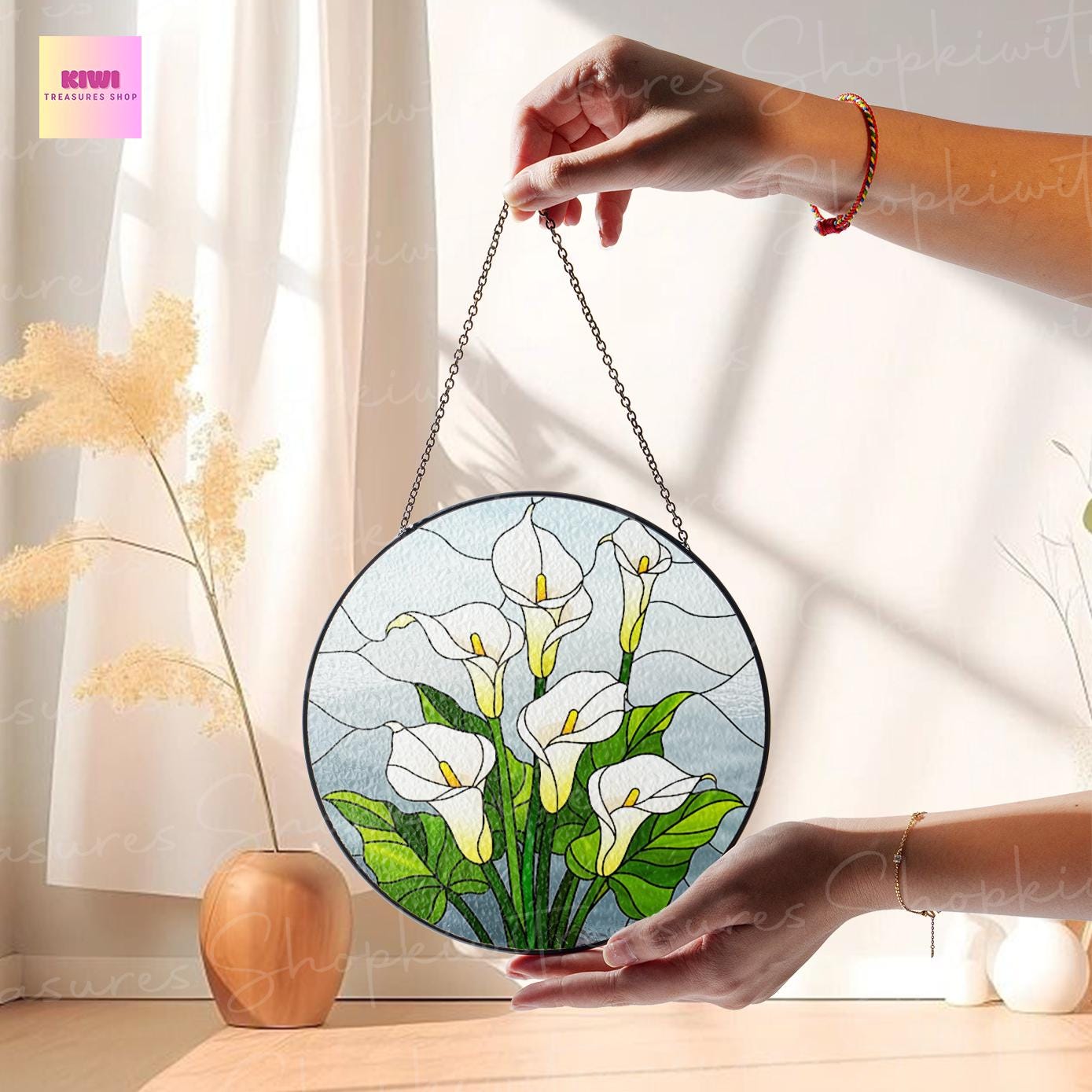 Birth Flower GLASS Suncatcher, White Calla Lily Flower Suncatcher, Calla Lily Lover Decor, Flower Lover Gift,Mother's Day Decor,Gift For Mom