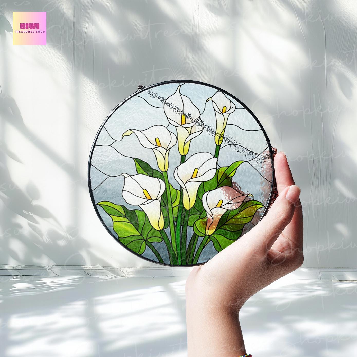 Birth Flower GLASS Suncatcher, White Calla Lily Flower Suncatcher, Calla Lily Lover Decor, Flower Lover Gift,Mother's Day Decor,Gift For Mom