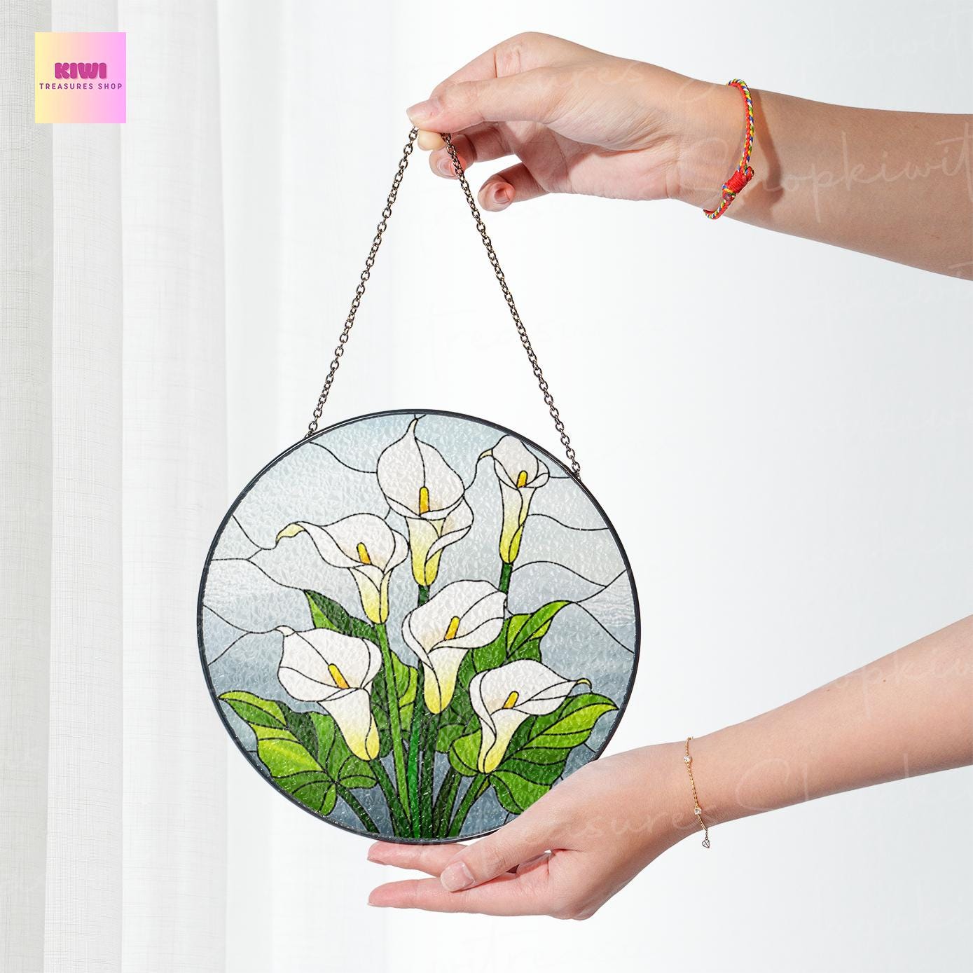 Birth Flower GLASS Suncatcher, White Calla Lily Flower Suncatcher, Calla Lily Lover Decor, Flower Lover Gift,Mother's Day Decor,Gift For Mom