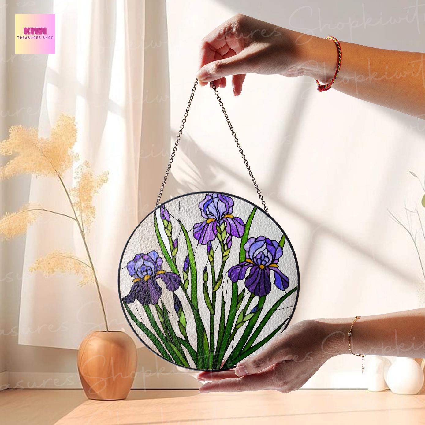 Birth Flower GLASS Suncatcher, Iris Flower Suncatcher, Iris Flower Lover Decor, Flower Lover, Mother's Day Decor, Gift For Mom, Flower Mom