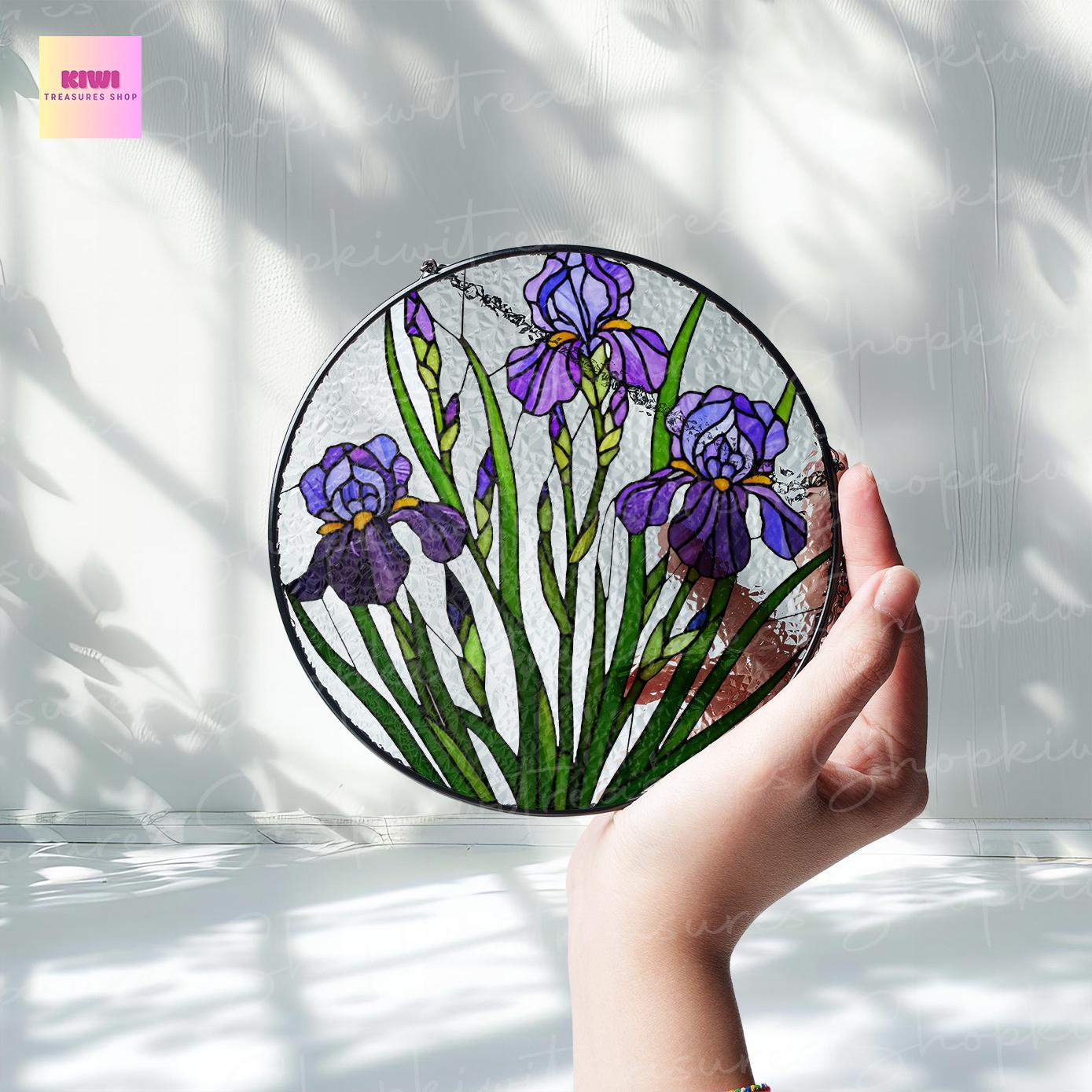 Birth Flower GLASS Suncatcher, Iris Flower Suncatcher, Iris Flower Lover Decor, Flower Lover, Mother's Day Decor, Gift For Mom, Flower Mom