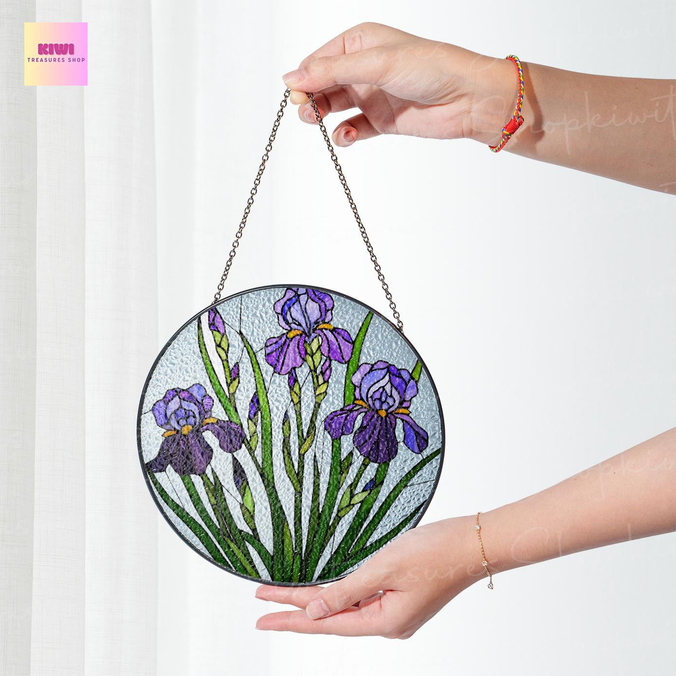 Birth Flower GLASS Suncatcher, Iris Flower Suncatcher, Iris Flower Lover Decor, Flower Lover, Mother's Day Decor, Gift For Mom, Flower Mom