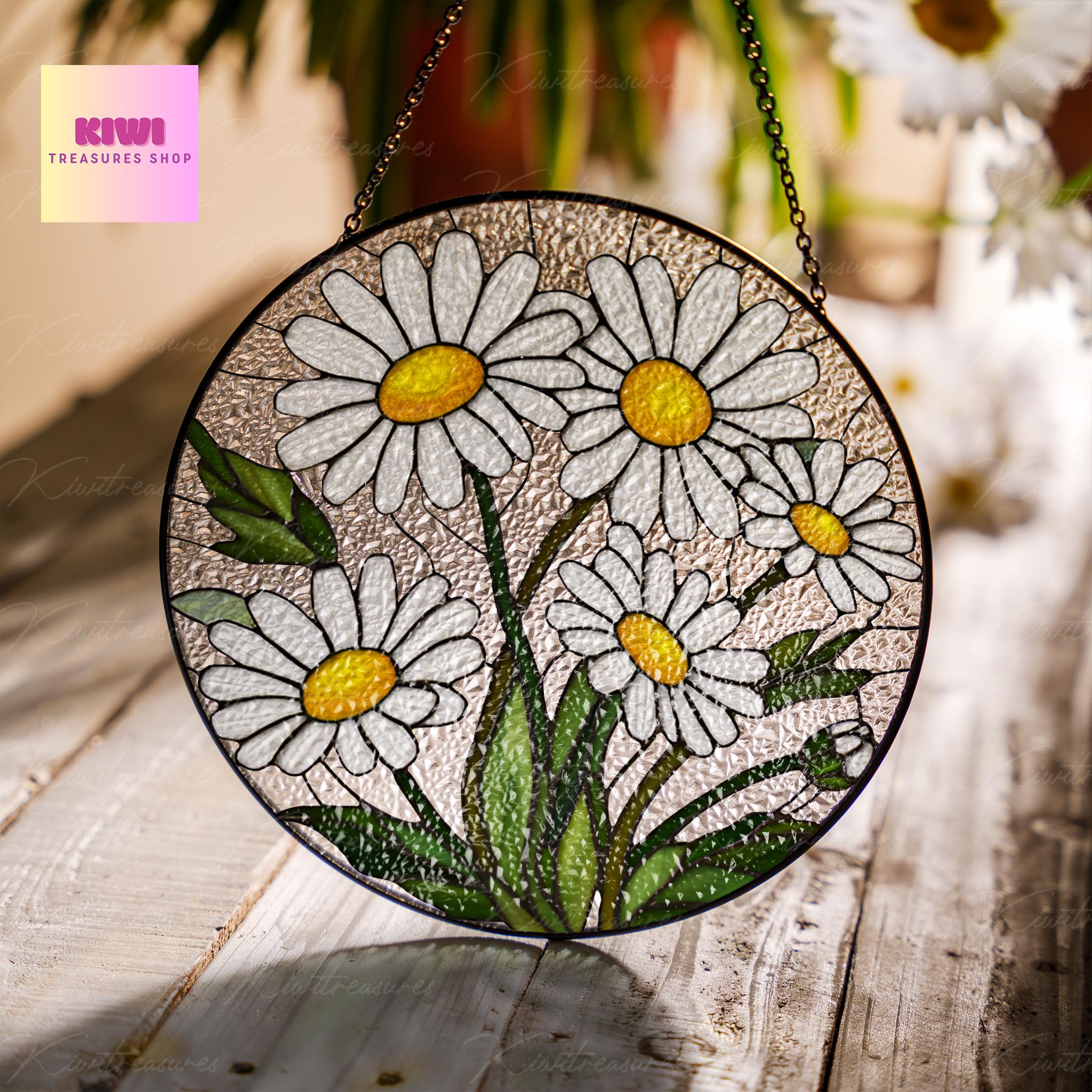 Birth Flower GLASS Suncatcher, Daisy Flower Suncatcher, Daisy Flower Lover Decor, Flower Lover Gift, Mother's Day, Gift For Mom, Bday Gift