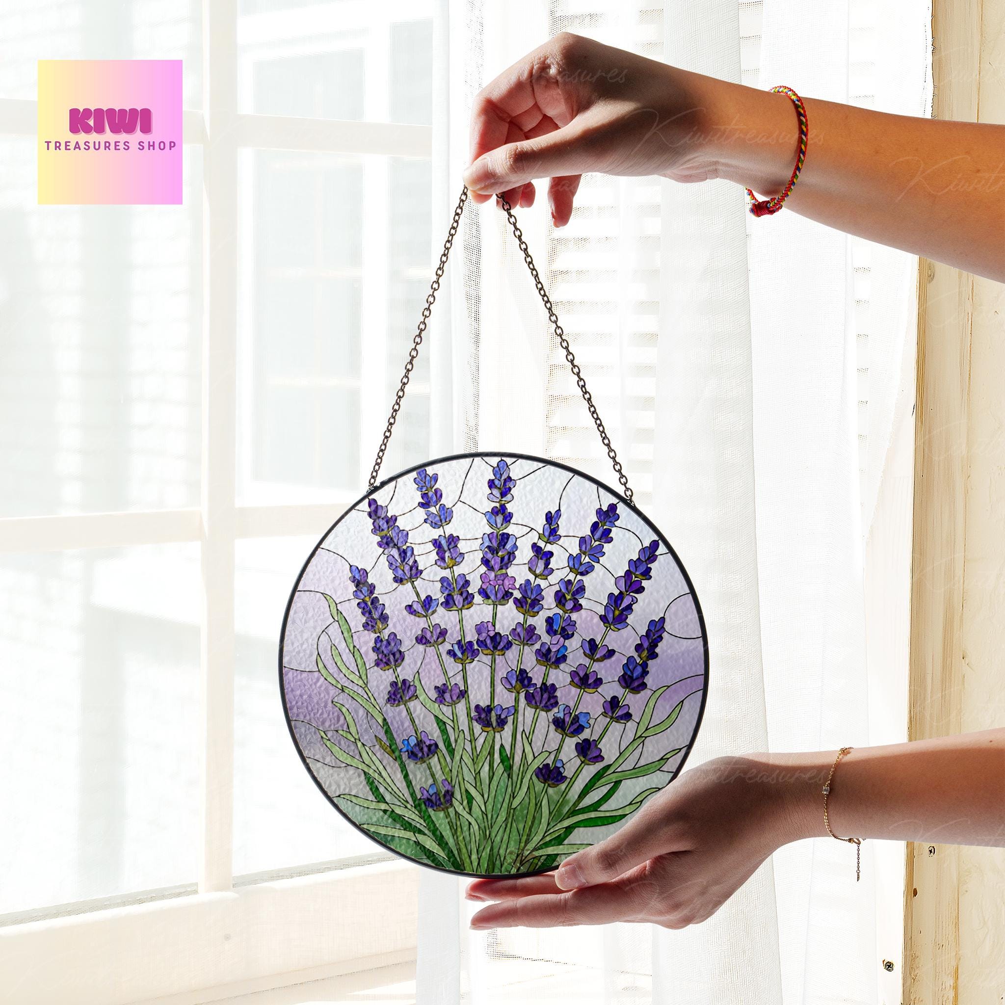 Birth Flower GLASS Suncatcher, Lavender Suncatcher, Lavender Lover Decor, Flower Lover Gift, Mother's Day, Gift For Mom, Bday Gift