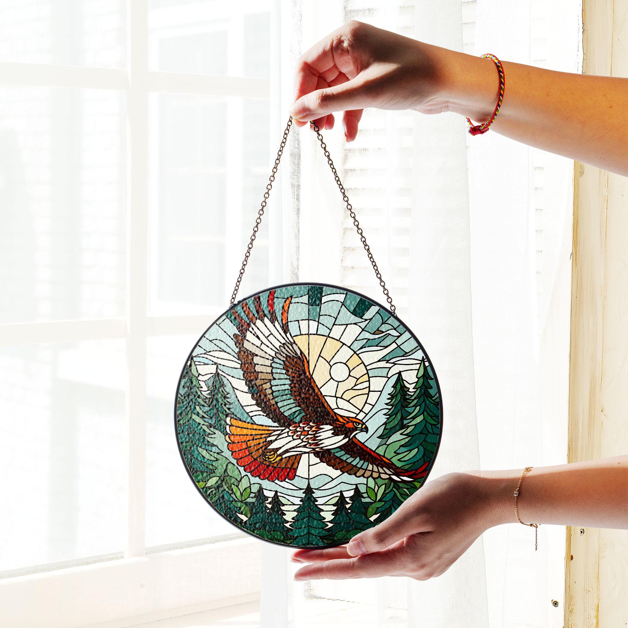 Red-Tailed Hawk Glass SunCatcher, Nature Art for Home, Elegant Window Hanging Decor, Great Gift for Wildlife Lovers, mother's day gift set