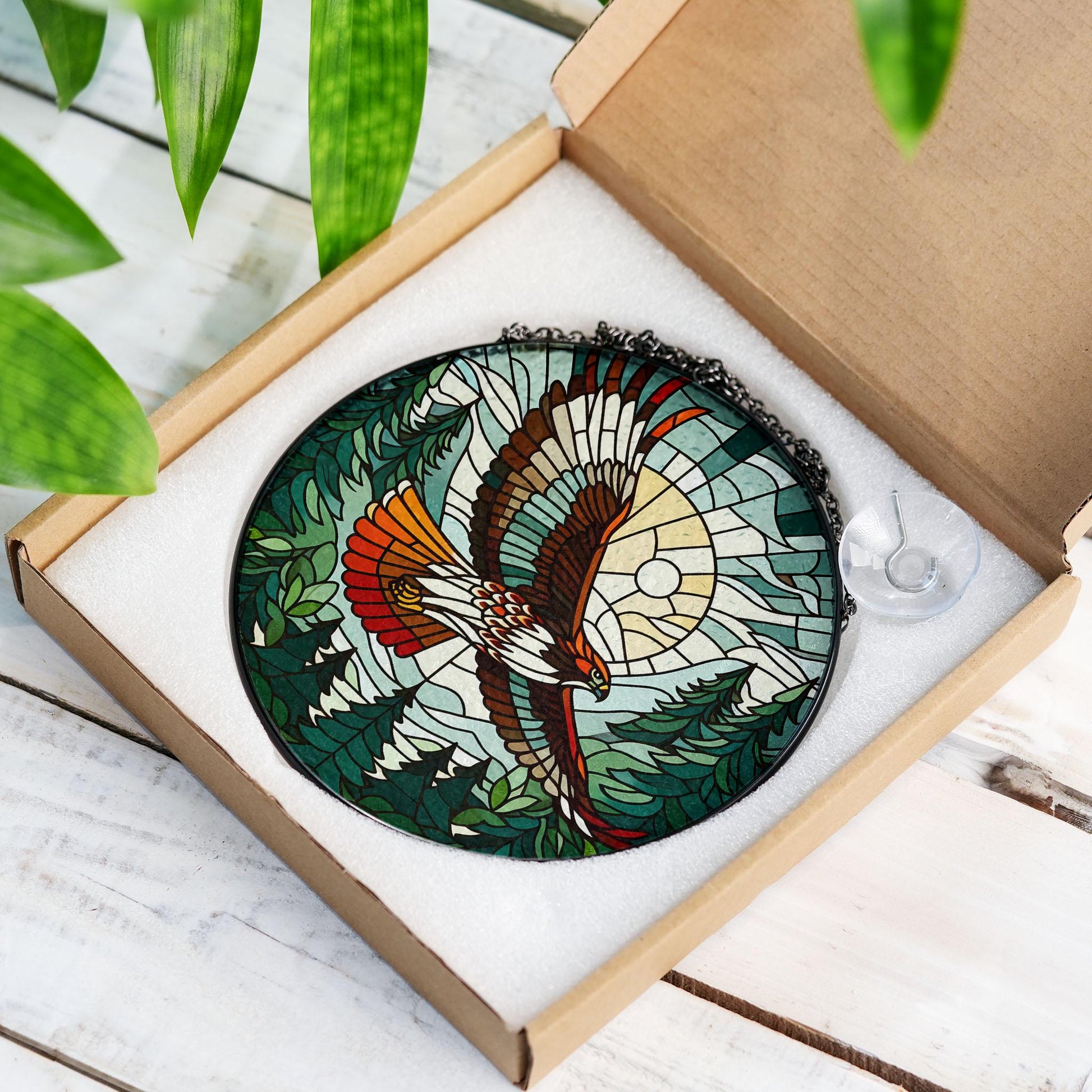Red-Tailed Hawk Glass SunCatcher, Nature Art for Home, Elegant Window Hanging Decor, Great Gift for Wildlife Lovers, mother's day gift set