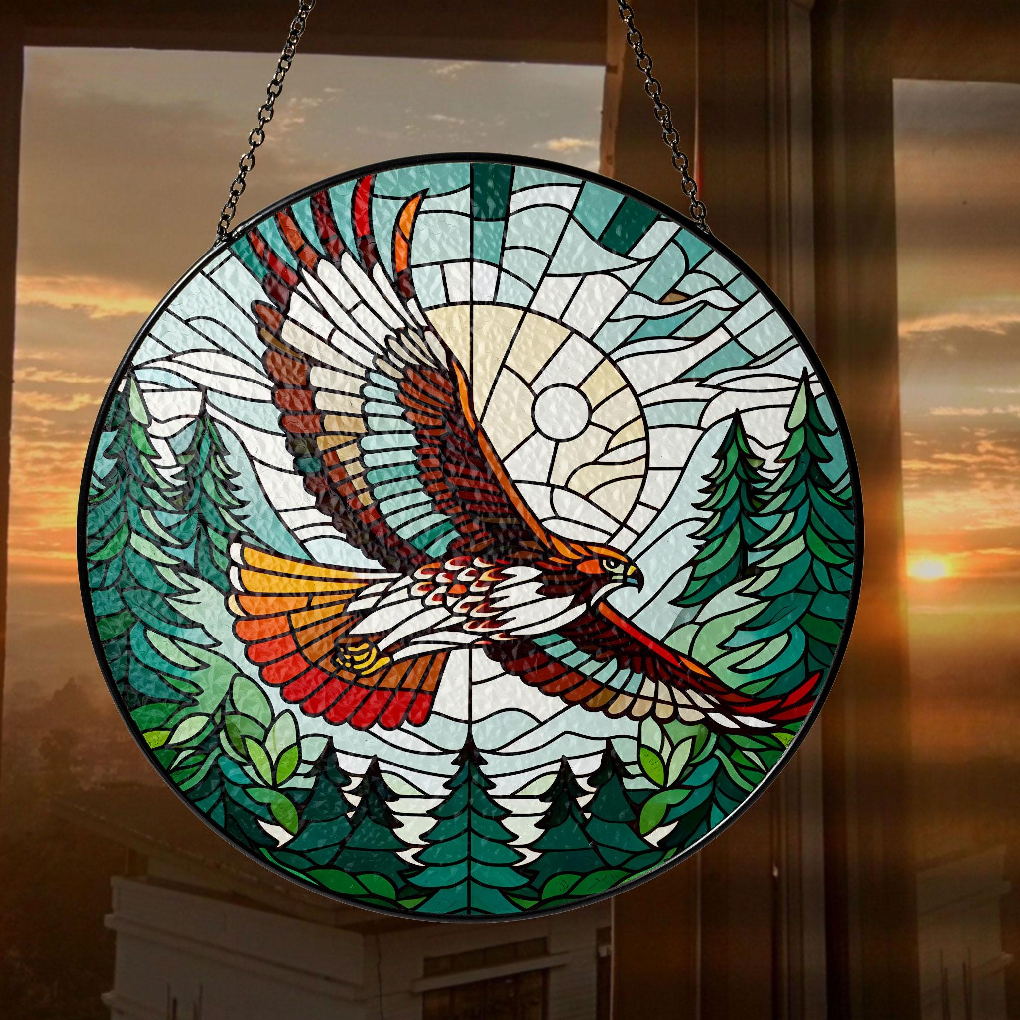 Red-Tailed Hawk Glass SunCatcher, Nature Art for Home, Elegant Window Hanging Decor, Great Gift for Wildlife Lovers, mother's day gift set