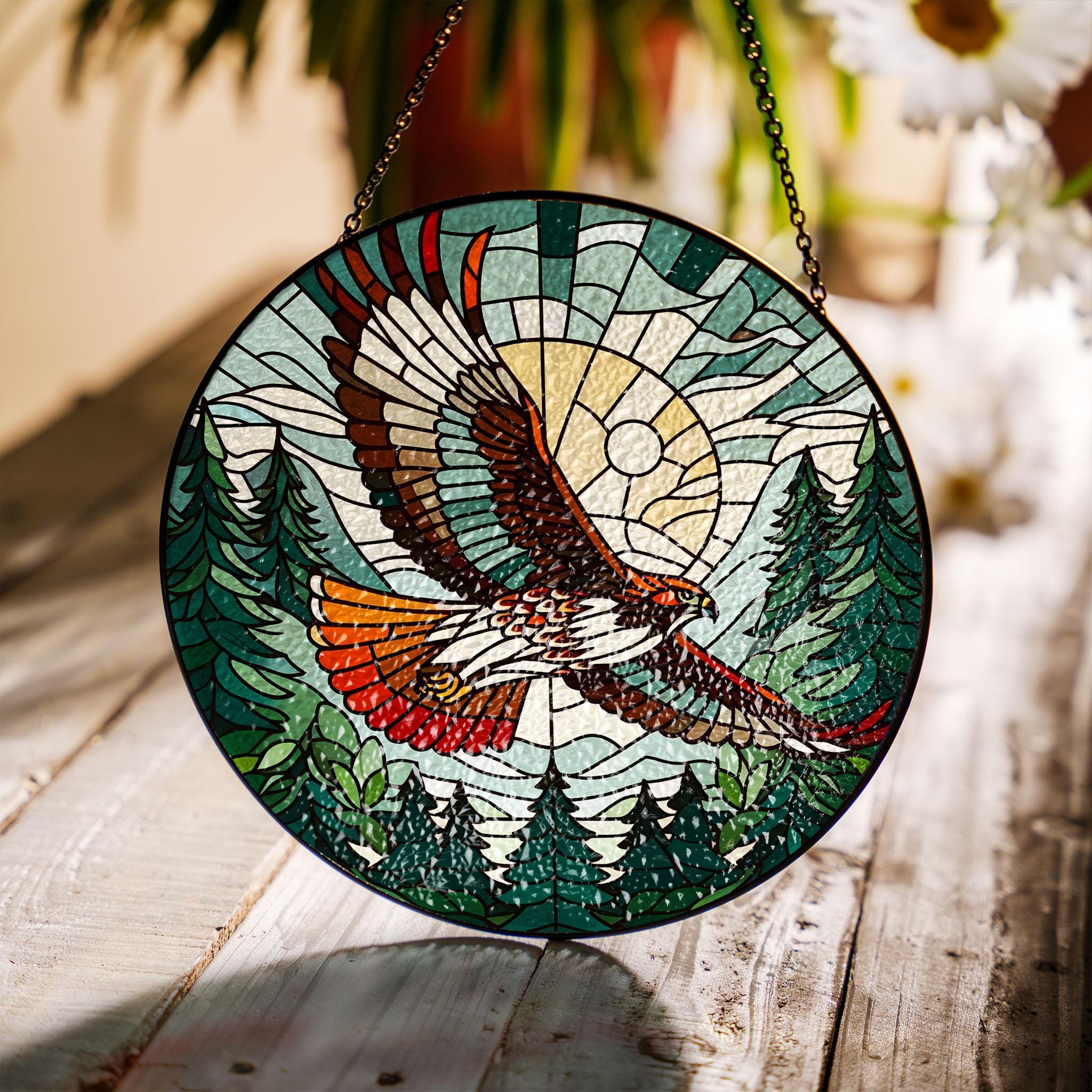 Red-Tailed Hawk Glass SunCatcher, Nature Art for Home, Elegant Window Hanging Decor, Great Gift for Wildlife Lovers, mother's day gift set