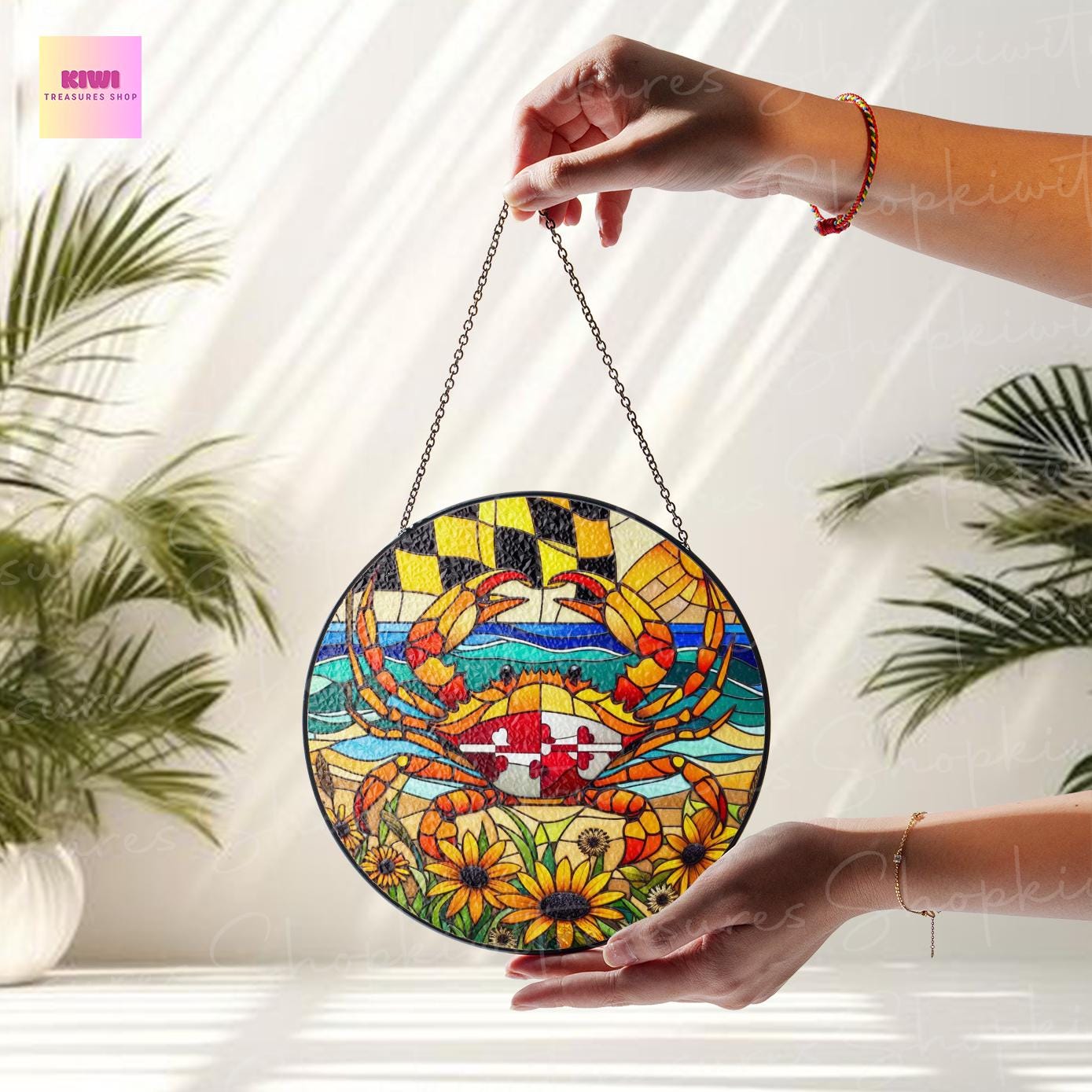 Maryland Crab Glass SunCatcher Maryland beach Art Window Hanging State Pride sunflower art lover gift Home Decor, crab ornament