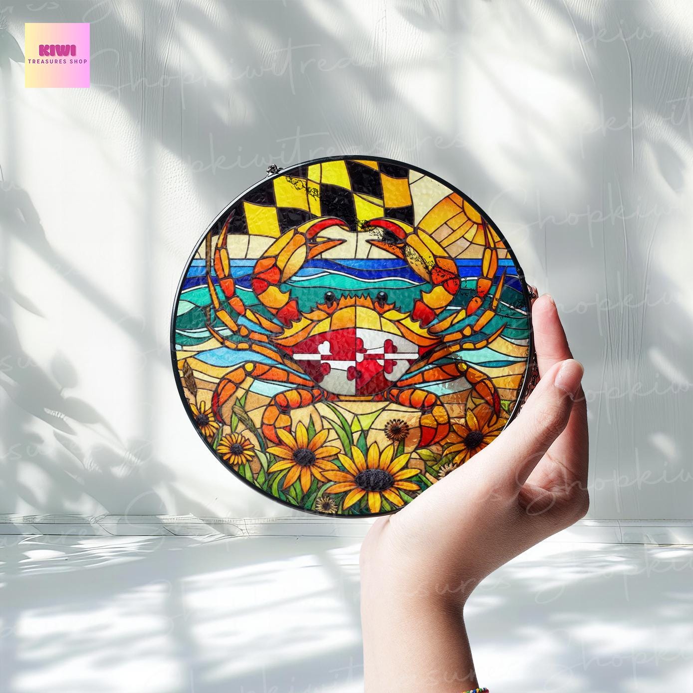 Maryland Crab Glass SunCatcher Maryland beach Art Window Hanging State Pride sunflower art lover gift Home Decor, crab ornament
