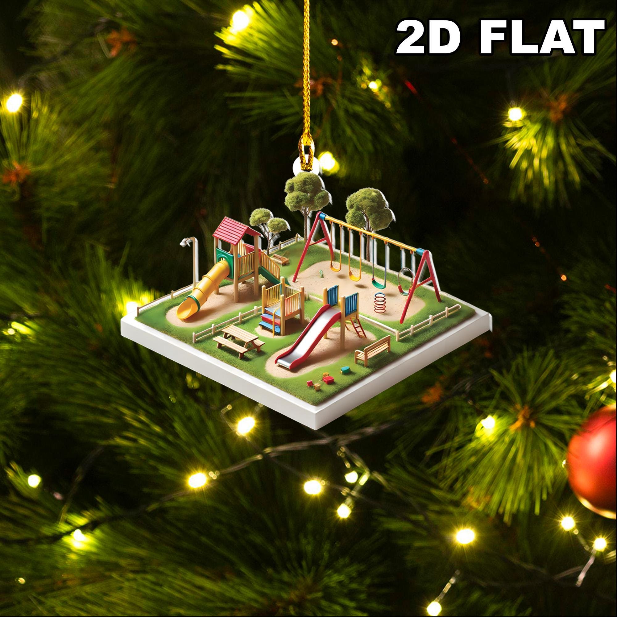 2D Flat Kid's Playground Ornament,Playground Lover Decor,Nostalgia Christmas Decor, Christmas Kid Decor, 1st Xmas Kid Ornament, Boy Ornament