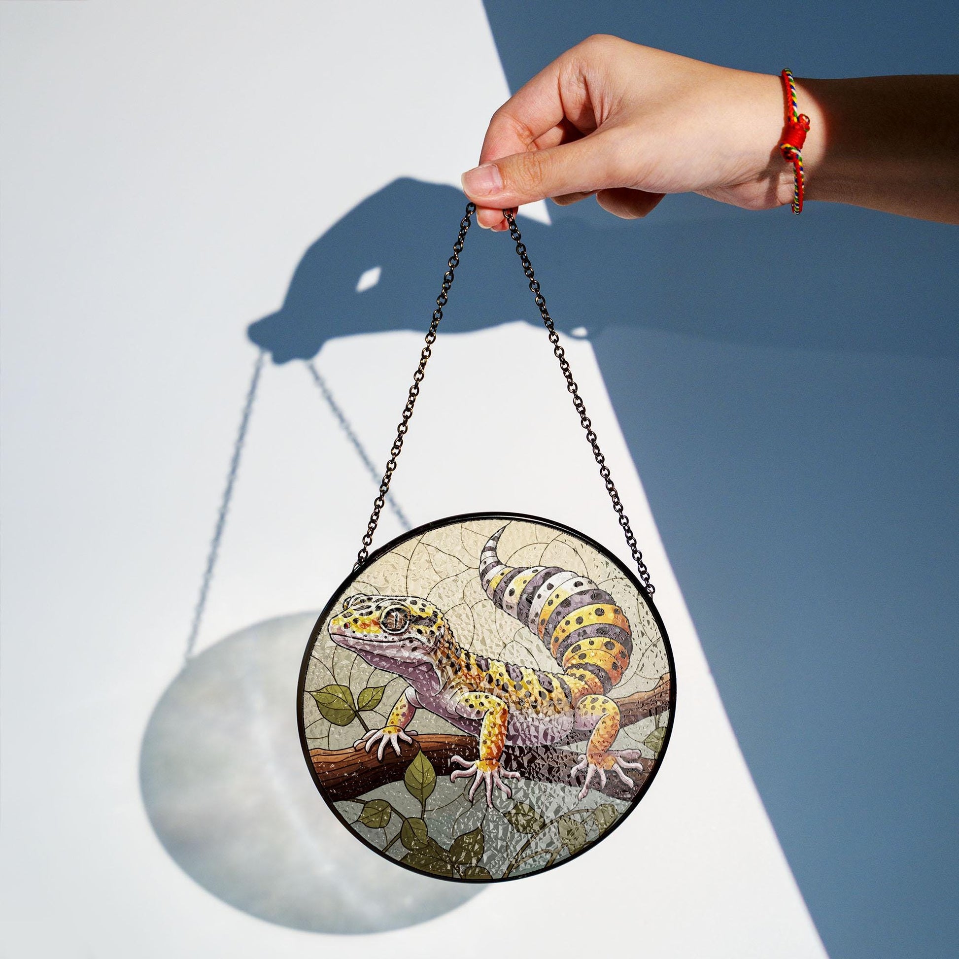 Leopard Gecko Glass Suncatcher, Colorful Gecko Window Hanging for Natural Light, Unique Gift for Gecko Lovers