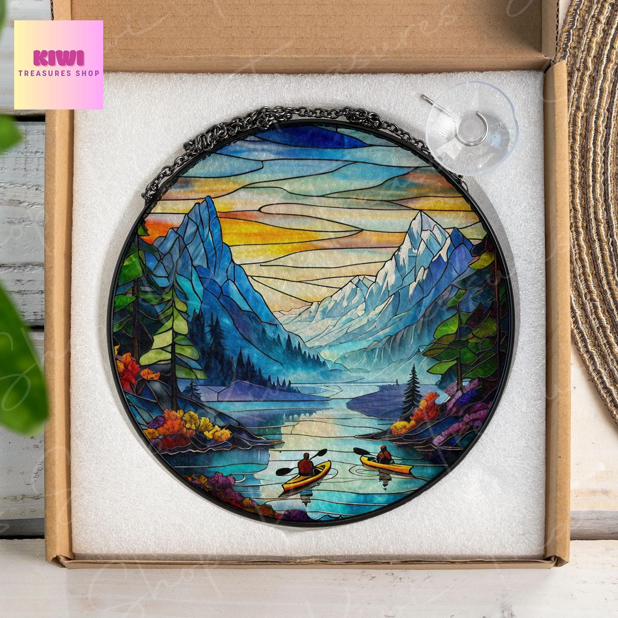 River Kayaking SunCatcher Stunning Kayaking Art Window Hanging Kitchen Decor Landscape home sign, Kayaking lover gift