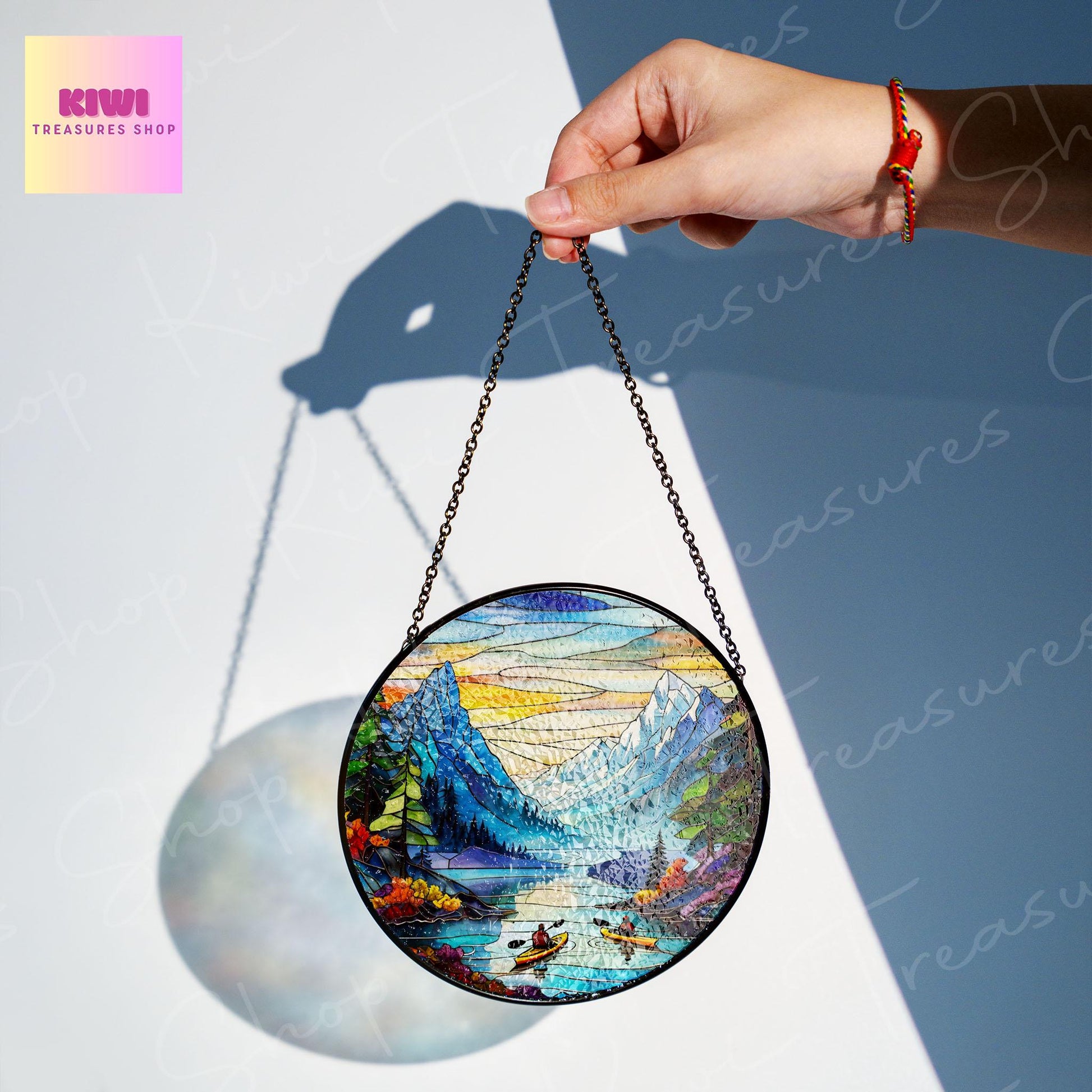 River Kayaking SunCatcher Stunning Kayaking Art Window Hanging Kitchen Decor Landscape home sign, Kayaking lover gift