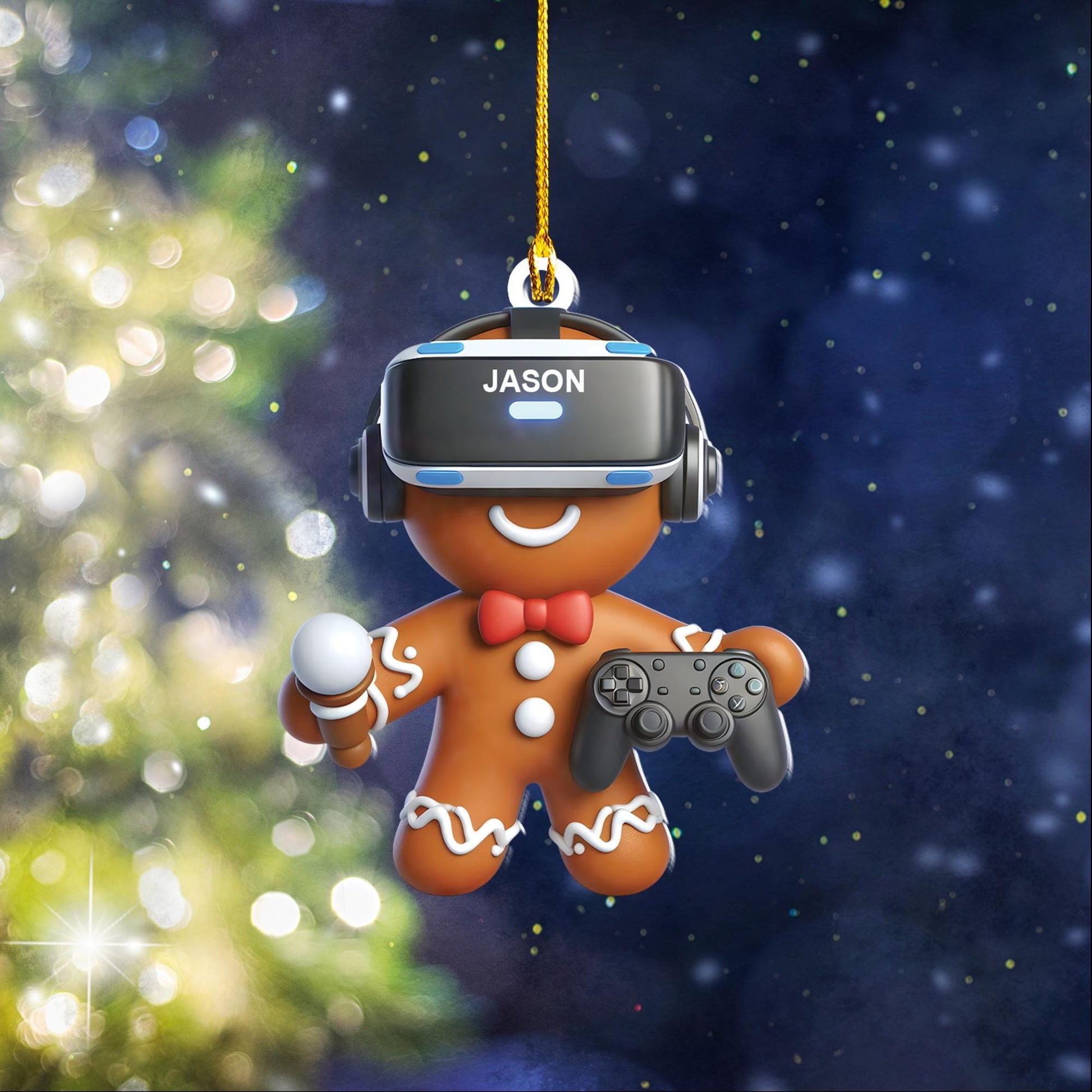 Personalized gingerbread VR HEADSET 2D FLAT ornament, gaming gear, xmas gift for gamer, gingerbread gamer vr ornament, gaming lovers gift