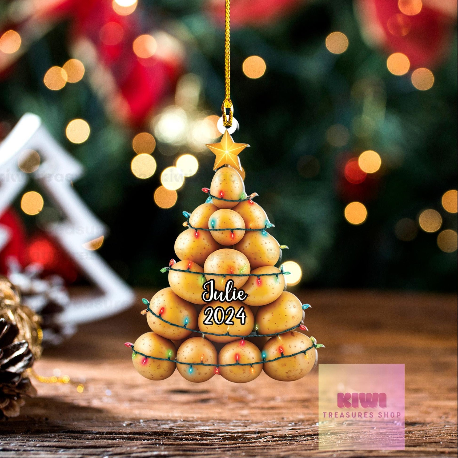 Personalized Potato Christmas tree FLAT Ornament, potatoes ornament, christmas tree hanging, potato lover gift, FLAT 2d ornament