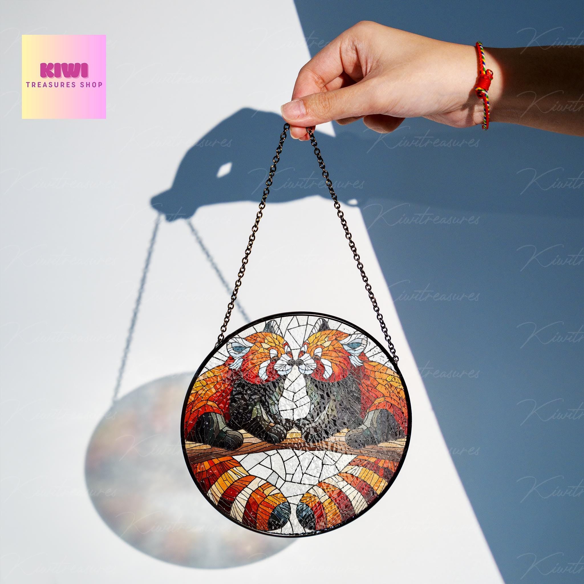 Red Panda Couple GLASS Suncatcher, Red Panda Lover Decor, red panda Suncatcher, anniversary gift, Valentine idea gift, suncatcher ornament