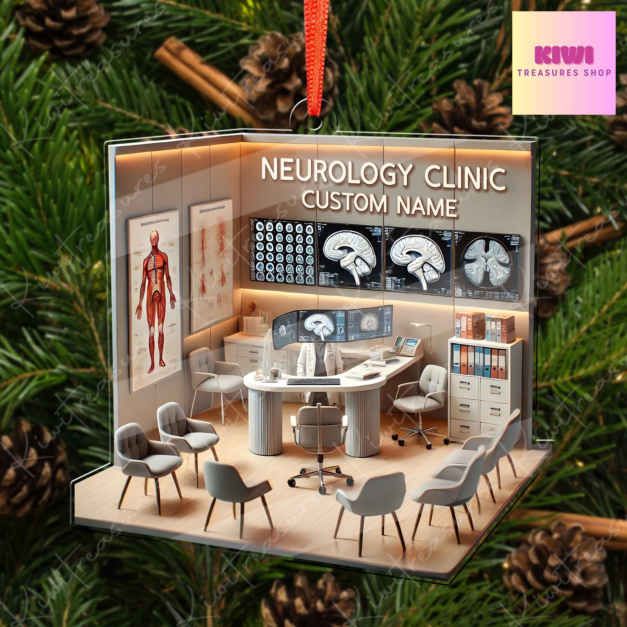 Personalized Neurology Clinic 2D FLAT Ornament, Science Brain Anatomy Christmas Gift Neurology Science Teacher Nurse Gift, Clinic Decor