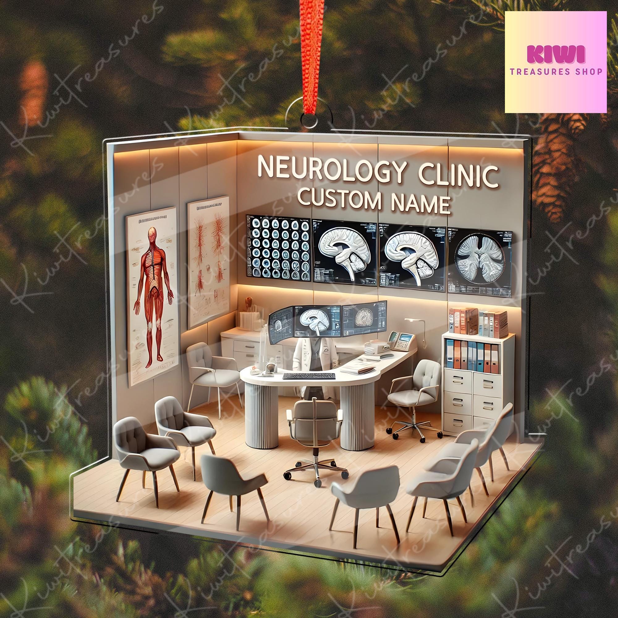 Personalized Neurology Clinic 2D FLAT Ornament, Science Brain Anatomy Christmas Gift Neurology Science Teacher Nurse Gift, Clinic Decor